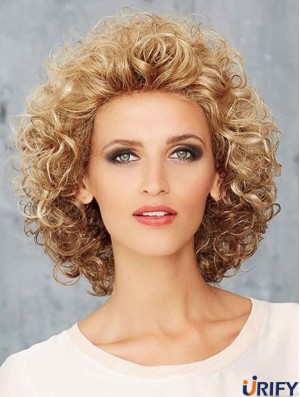 12 Zoll Kinnlänge Lockig Blond Ideal Letzte Front Perücken