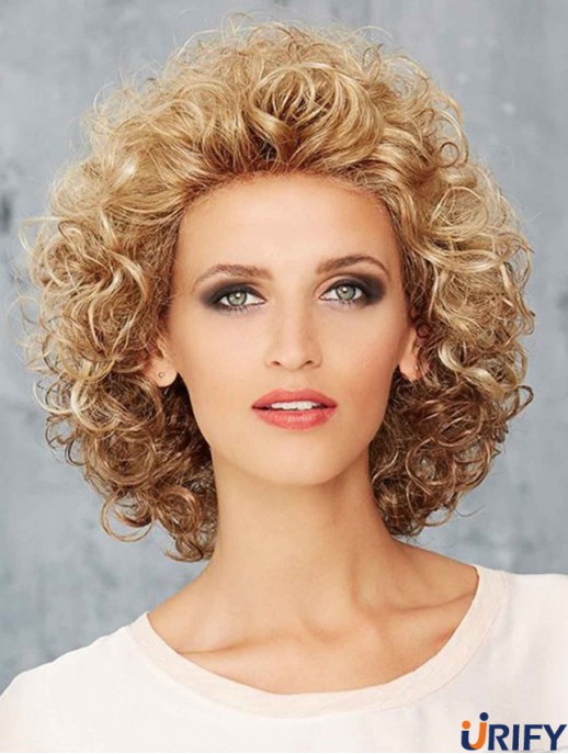12 Zoll Kinnlänge Lockig Blond Ideal Letzte Front Perücken