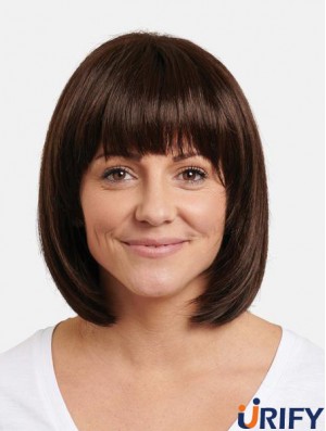 12 Zoll 100% Hand-gebunden Remy Menschenhaar Kinnlänge Braun Gerade Perfekte Bob Perücken