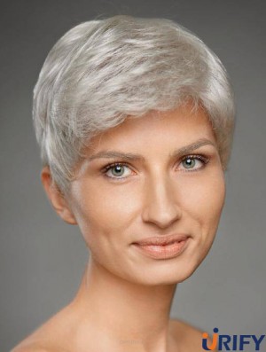 4 Zoll Gerade Monofilament Synthetische Neue Graue Perücken