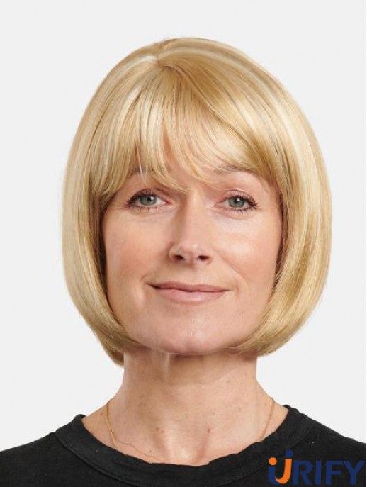 Blonde Gerade Kinn Länge Remy Menschliches Haar 10-Zoll Bobs Erstaunliche Hand gebunden Perücken