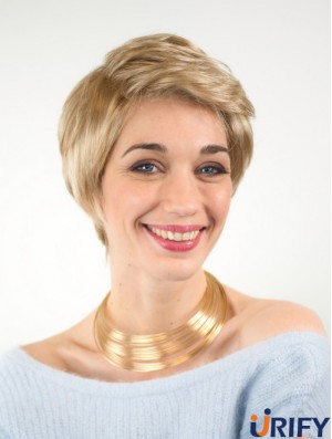 Exquisite Boycuts Kurze Blonde Synthetische Gerade Spitze Perücken