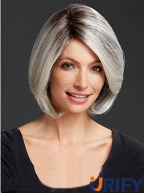 Graue Dame ohne Bangs Bobs Menschliche Perücken