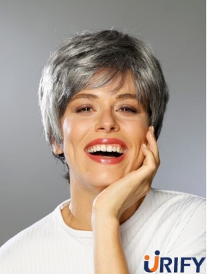 Lace Front Synthetische Kurze Gerade Boycuts Hohe Qualität Graue Perücken