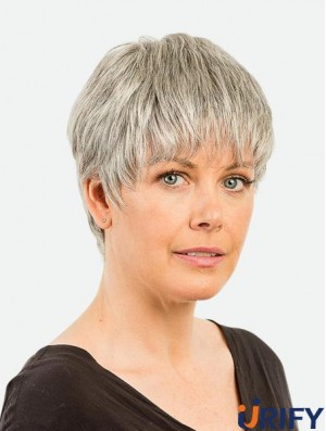 Monofilament 4 Zoll Gerade Synthetische Boycuts Beschnittene Schöne Graue Perücken