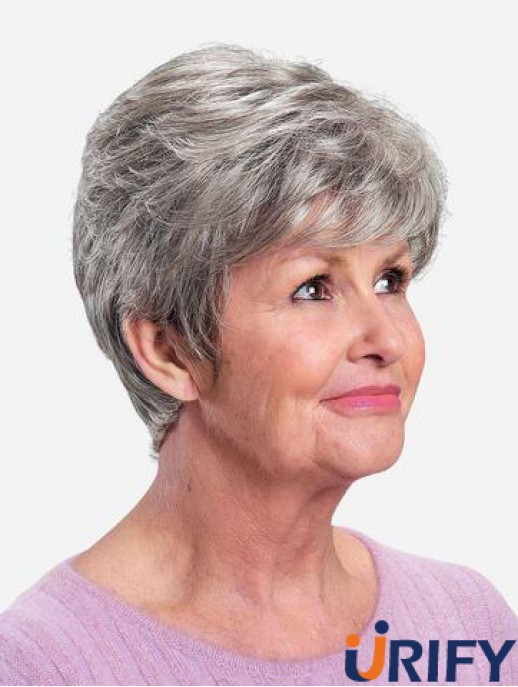 Monofilament 8 Zoll Gerade Synthetische Boycuts Kurze Fabulous Grey Perücken