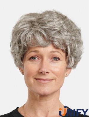 Monofilament 8-Zoll Wellige Synthetische Layered Kurze Beste Graue Perücken