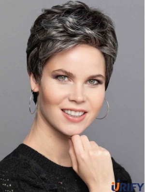 Monofilament Lace Front Perücken Grau 6" Silber Gerade Perücken