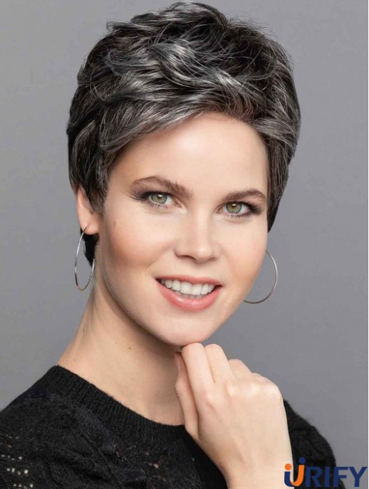 Monofilament Lace Front Perücken Grau 6" Silber Gerade Perücken