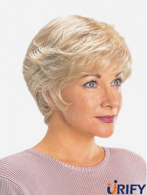 Gerade 8-Zoll Monofilament Synthetische Blonde Kurze Beste Qualität Spitze Perücken
