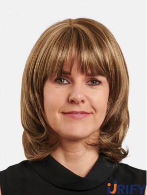 Mit Bangs Schulterlänge 100% Handgebundene Blonde Gerade 14 Zoll Menschliche Haar Perücke