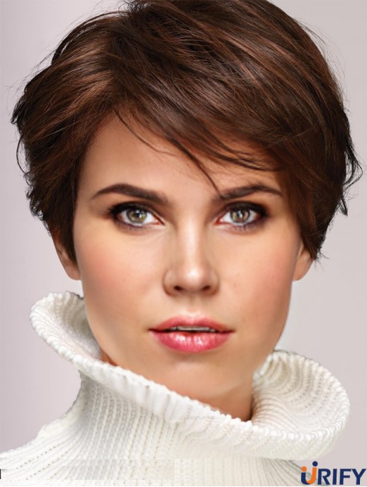 Damen Perücken Braun Cropped Wellige Boycuts Perücken