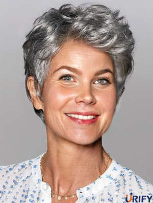 Perücken für Frauen Salz und Pfeffer Cropped gewellte graue Perücken