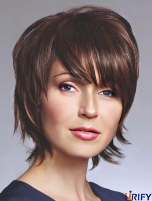 Bob Style Perücken Gerade Synthetisch 8" Kappenlose Perücken