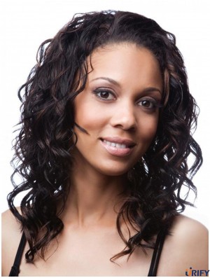 Curly Brazilian Remy Hair Schwarz Schulterlang Erstaunlich 3/4 Perücken
