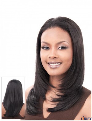 Glattes indisches Remy-Haar Schwarze lange Frisuren 3/4 Perücken