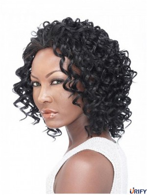 Lockiges brasilianisches Remy-Haar Schwarze schulterlange natürliche 3/4 Perücken