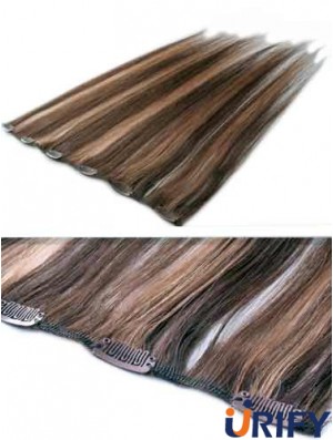 Hochwertige Brown Straight Remy Echthaarspange in Haarverlängerungen