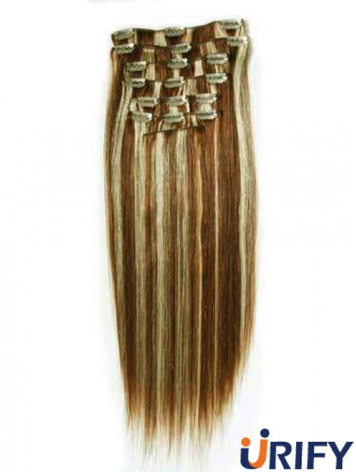 Neue Brown Straight Remy Echthaarspange in Haarverlängerungen