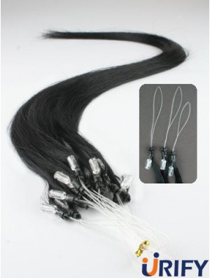 Modische schwarze gerade Micro Loop Ring Haarverlängerungen