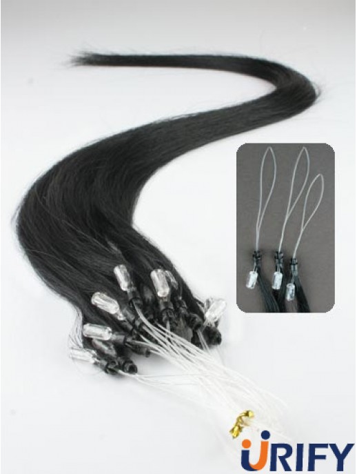 Modische schwarze gerade Micro Loop Ring Haarverlängerungen
