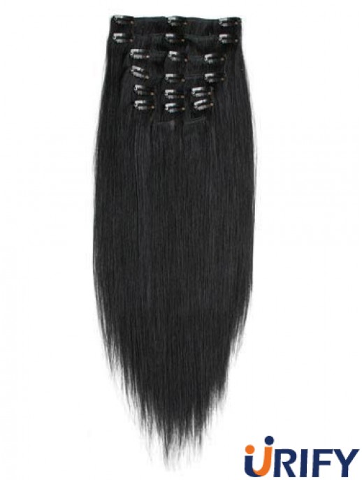 No-Fuss Black Straight Remy Echthaarspange in Haarverlängerungen