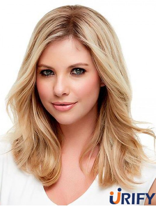 Echthaar Wellige Blondine Mit Monofilament Blonde Farbe Schulterlänge