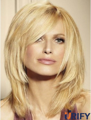 100% Echthaarperücken Blonde Farbe Schulterlanger Schichtschnitt