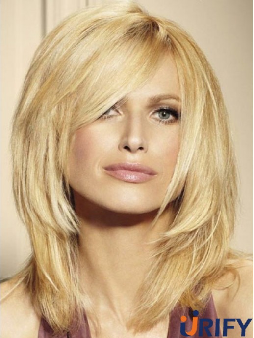 100% Echthaarperücken Blonde Farbe Schulterlanger Schichtschnitt