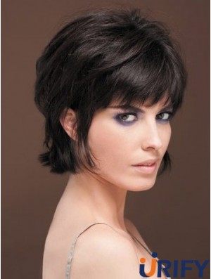 Natürlich gerade Echthaarperücke mit Pony Capless Short Length Black Farbe