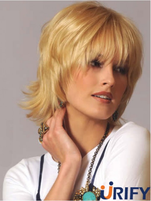 Echthaar Wellige Perücken Blonde Farbe Capless