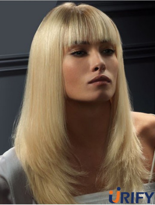 Spitze Front Perücken Echthaar Straight Style Blonde Farbe Mit Pony