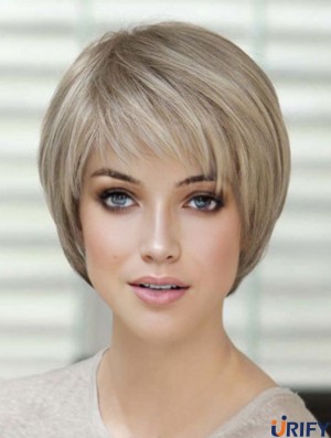 100% handgebundene kurze gerade gerade klassische blonde Echthaarperücken