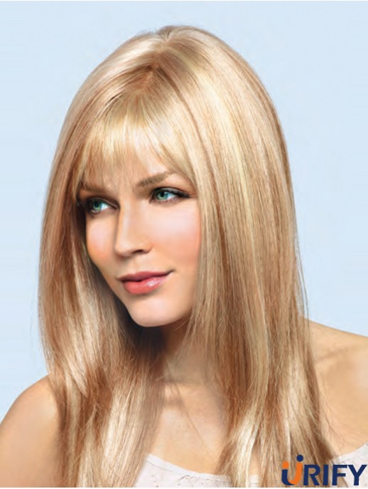 16 Zoll Blonde Remy Human Straight Mit Pony Handgebundene Spitze Perücken