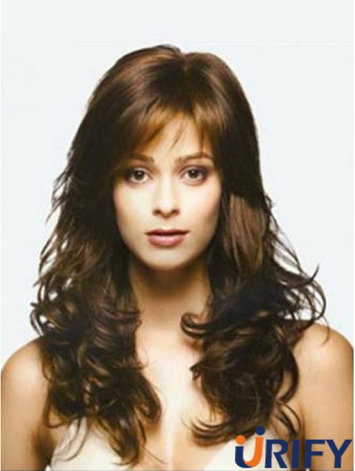 Brown Long Top Wellig Mit Pony Lace Perücken