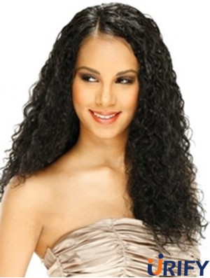 Echthaar Spitze Front Perücke Curly Style Lange Länge Schwarz Farbe