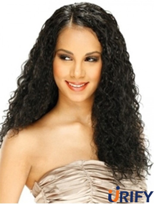 Echthaar Spitze Front Perücke Curly Style Lange Länge Schwarz Farbe