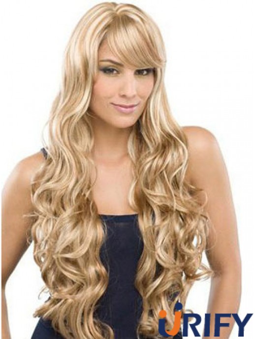 Lange 100% handgebundene gewellte mit Pony Monofilament Lace Front Perücken