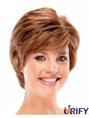 Entworfen Auburn Short Wavy Layered 6 Zoll Echthaar Perücken