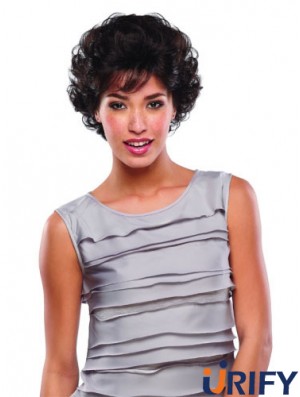 Kurze lockige Echthaarspitzen Perücken Braun Farbe Classic Cut