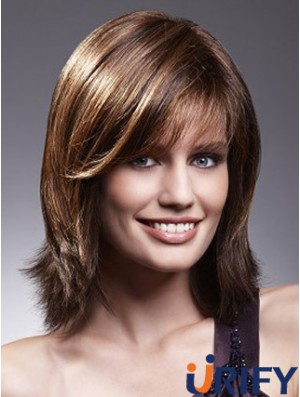 Lace Front Perücken mit Pony Brown Farbe Schulterlänge