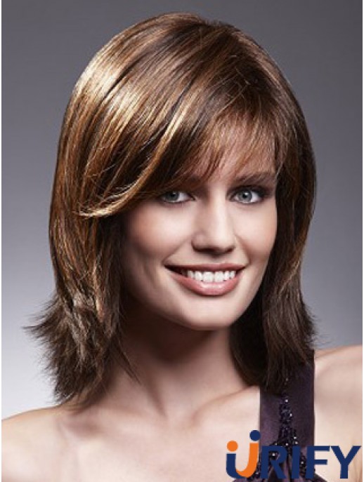 Lace Front Perücken mit Pony Brown Farbe Schulterlänge
