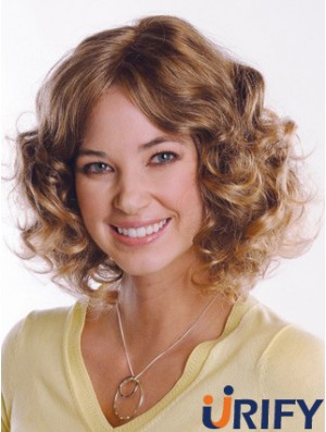 Menschenhaar Curly Chin Länge Capless Curly Style Braune Farbe