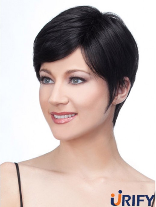 Lace Front Layered Short Straight Schwarz Echthaar Perücken UK