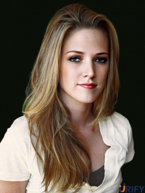 Remy Mensch Kristen Stewart Perücken Lange Länge Welliger Stil Schwarze Farbe