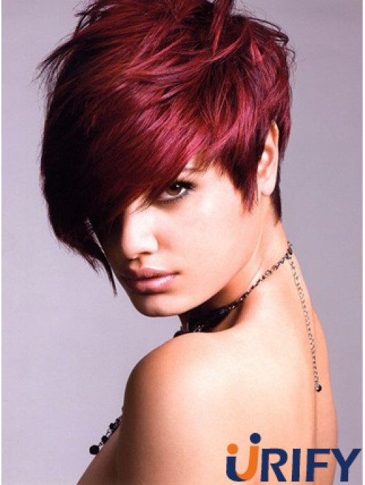 Echthaar Lace Front Perücke mit Pony kurze Länge rote Farbe