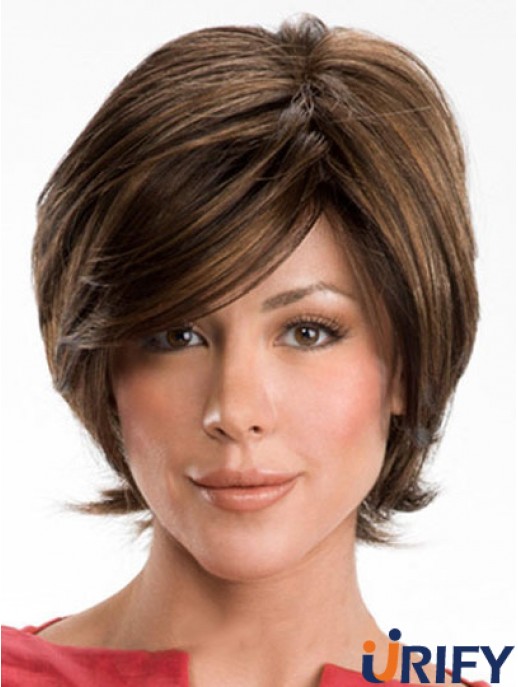 Dunkelbraune Layerd Cut Damen Echthaar Perücken Mit Capless Wavy Style