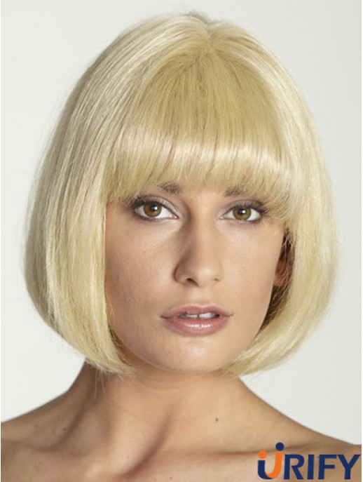 Blonde gerade Kinn Länge Bobs 100% handgebundene billige Haar Perücken