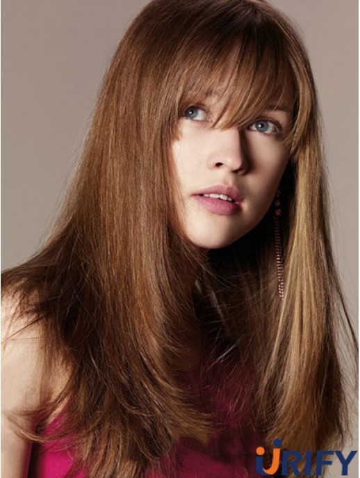 Echthaar Perücke mit Pony lange Länge gerade Stil Auburn Farbe