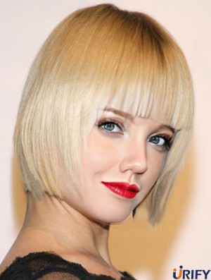 Blonde Kinnlänge 100% handgebundene 10 Zoll  Perücken